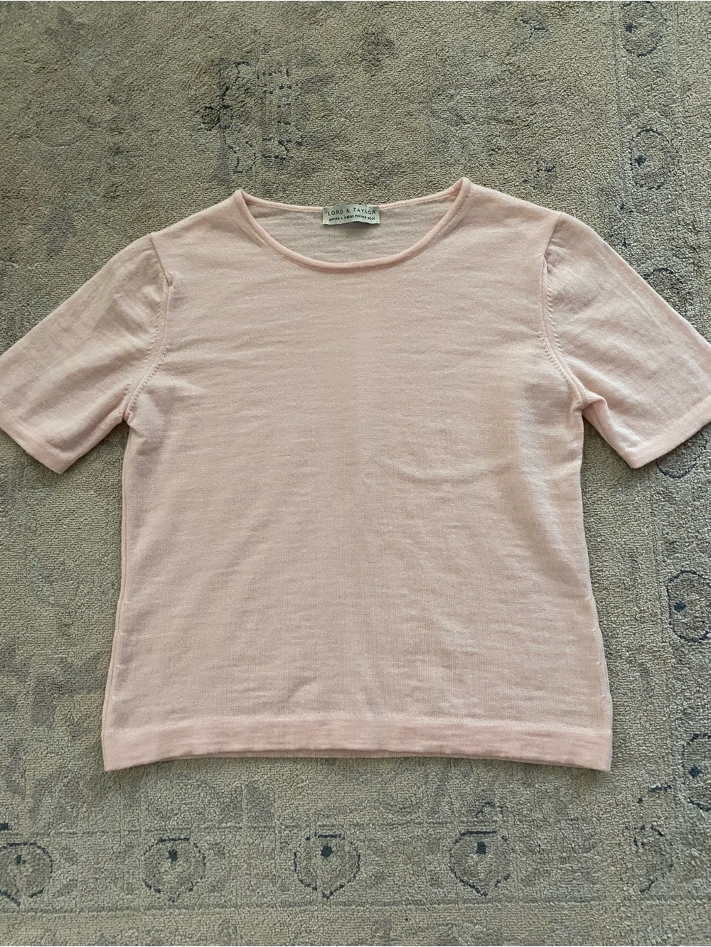 Vintage Lord & Taylor Merino Wool T-Shirt Sweater Tee Small Blush Peach 90s Y2K